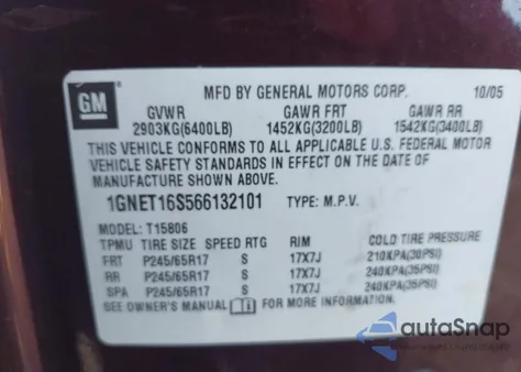 2006 Chevrolet Trailblazer Ext Ls from USA, damaged, VIN 1GNET16S566132101